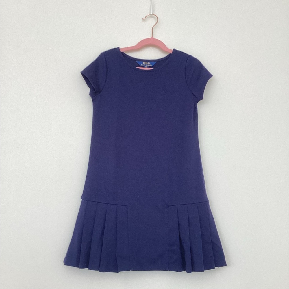 Blue polo dress. Like new. Pleated drop waist